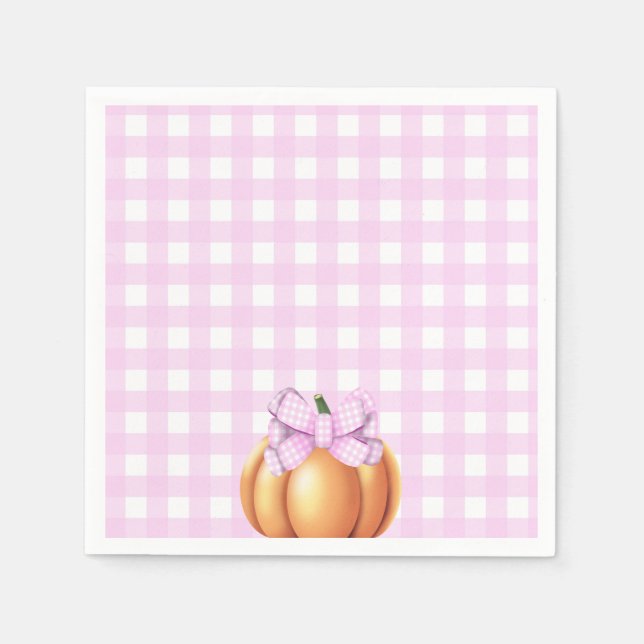 Pumpkin with pink bow in cage baby shower napkin (Front)
