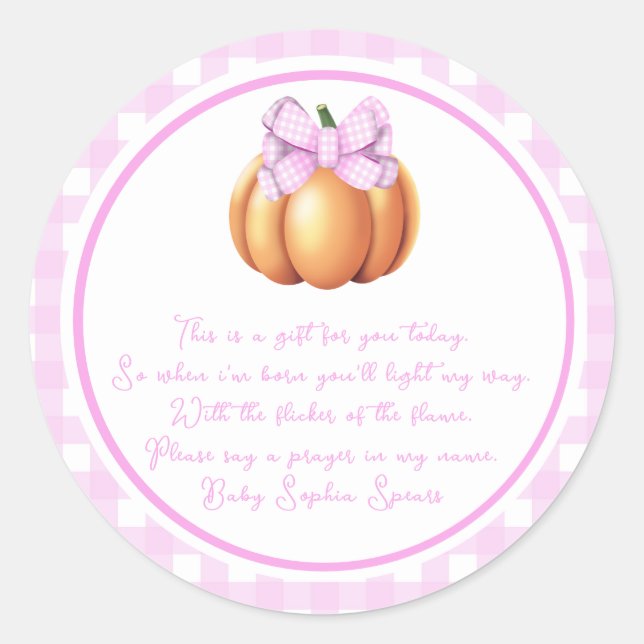 Pumpkin with pink bow in cage Prayers candle Classic Round Sticker (Front)