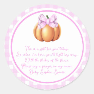 Pumpkin with pink bow in cage Prayers candle Classic Round Sticker