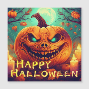 Pumpkin with Scary Face Among Candles, Halloween
