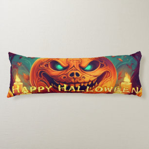Pumpkin with Scary Face Among Candles, Halloween Body Cushion