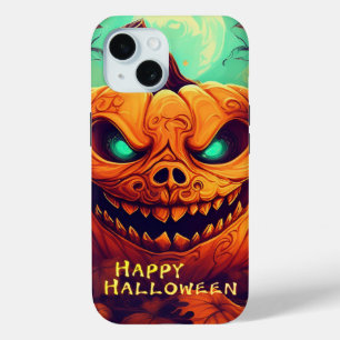 Pumpkin with Scary Face Among Candles, Halloween iPhone 15 Case