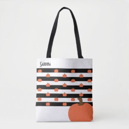 Pumpkin with White & Black Stripes - Personalised Tote Bag