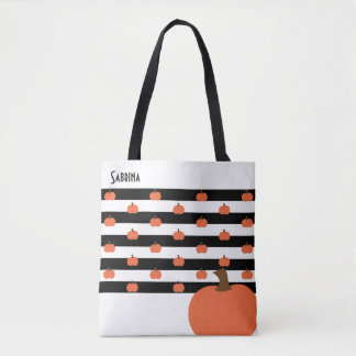 Pumpkin with White & Black Stripes - Personalised Tote Bag