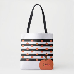 Pumpkin with White & Black Stripes - Personalised Tote Bag