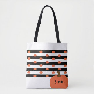 Pumpkin with White & Black Stripes - Personalised Tote Bag