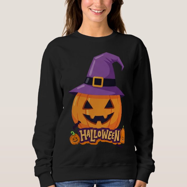 Pumpkin with Witch Hat – Cute Halloween Jack O’Lan Sweatshirt (Front)