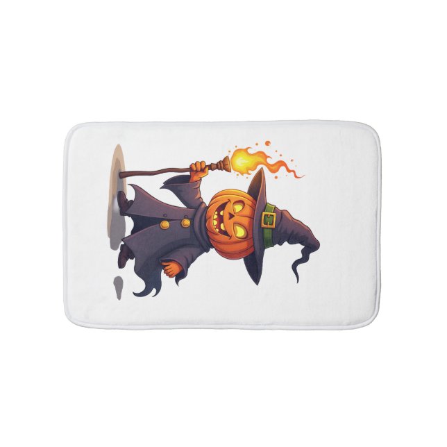 Pumpkin Wizard � Magical Halloween Sorcerer Tee Bath Mat (Front)