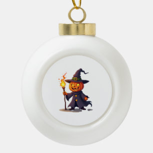Pumpkin Wizard � Magical Halloween Sorcerer Tee Ceramic Ball Christmas Ornament