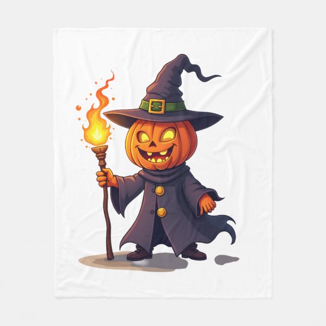 Pumpkin Wizard � Magical Halloween Sorcerer Tee Fleece Blanket (Front)