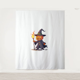 Pumpkin Wizard – Magical Halloween Sorcerer Tee Tapestry