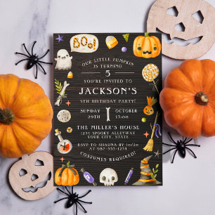 Pumpkin & Wood Halloween Birthday Party Photo Invitation