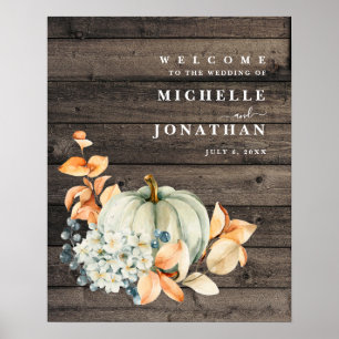 Pumpkin & Wood Wedding Welcome Sign Fall Colours