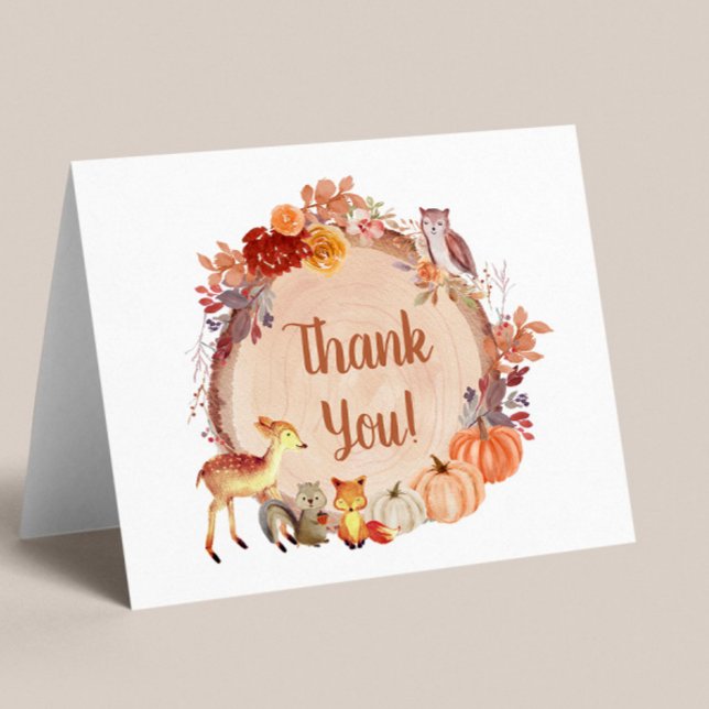 Pumpkin Woodland Animals Baby Shower Thank You Card (Creator Uploaded)