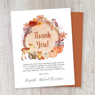 Pumpkin Woodland Animals Baby Shower Thank You Card