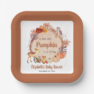 Pumpkin Woodland Animals Terracotta Baby Shower Paper Plate