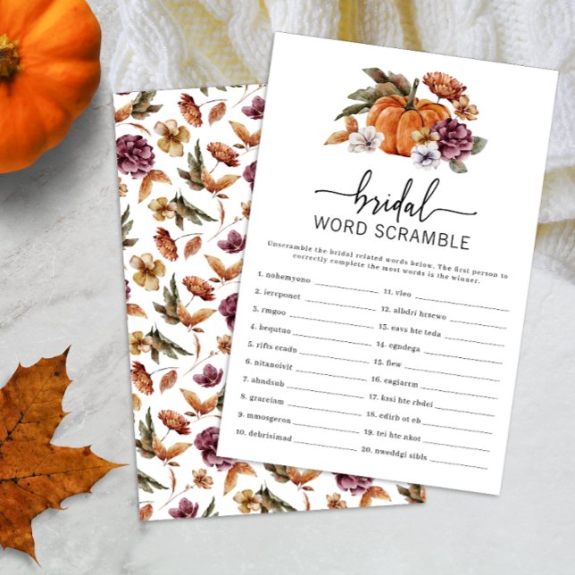 Pumpkin Word Scramble Game (Fall Bridal Word Scramble Game Fall In Love Bridal Shower Pumpkin Florals)
