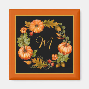 Pumpkin wreath monogram magnet