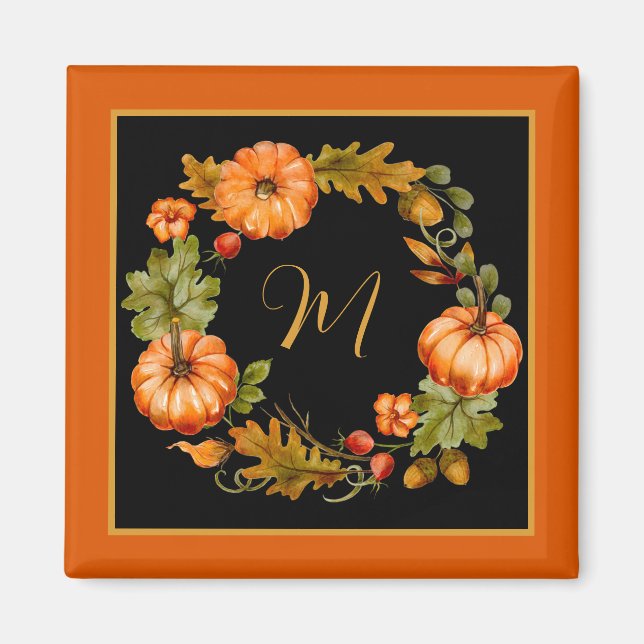 Pumpkin wreath monogram  magnet (Front)