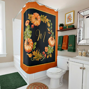 Pumpkin wreath monogram   shower curtain