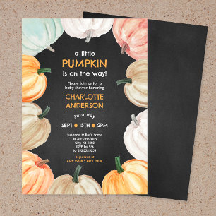Pumpkin wreath neutral gender fall baby shower invitation