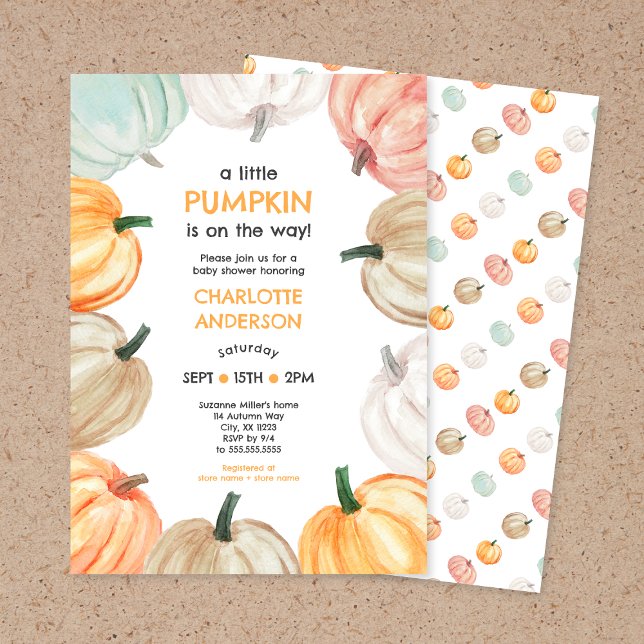 Pumpkin wreath neutral gender fall baby shower invitation (Creator Uploaded)