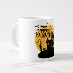 Pumpkin Yellow & Black Simple Silhouette Halloween Large Coffee Mug