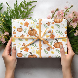 Pumpkin Yellow Flower Halloween Wrapping Paper