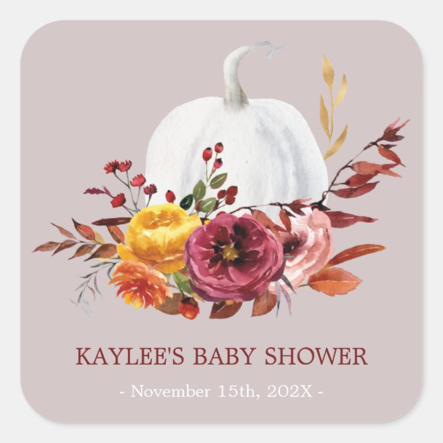 Pumpking Fall Baby Shower favour Square Sticker (Front)