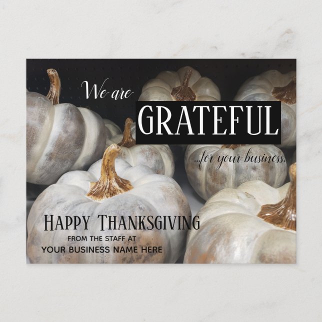 Pumpking Grateful Fall Business Thanksgiving Holiday Postcard (Front)