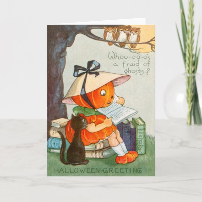 Pumpkinhead Black Cat Jack O Lantern Pumpkin Card (Front)