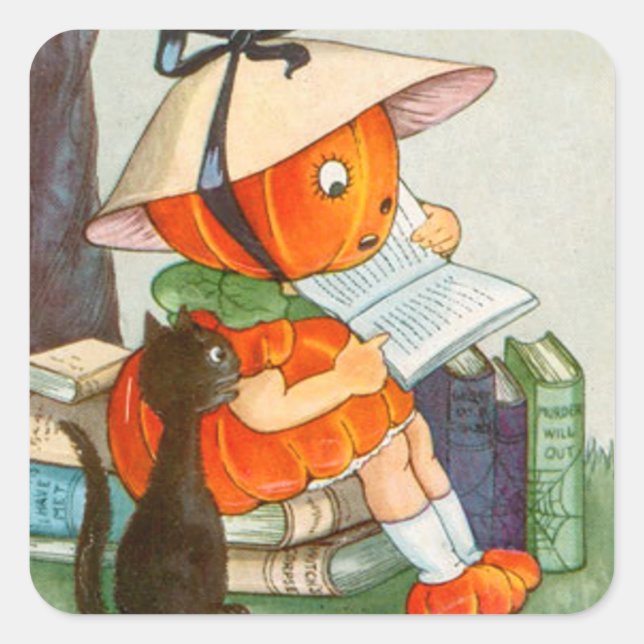 Pumpkinhead Black Cat Jack O Lantern Pumpkin Square Sticker (Front)