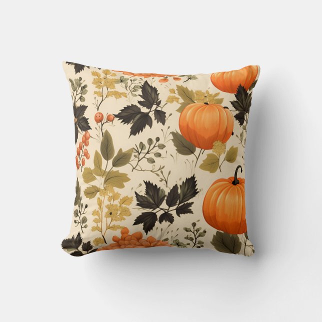 Pumpkins and Autumn Blooms Cushion (Front)