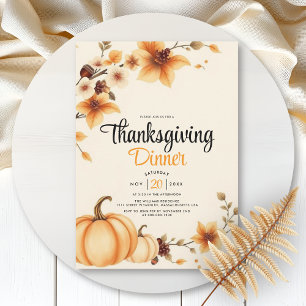 Pumpkins and autumn flowers Thanksgiving Dinner Invitation