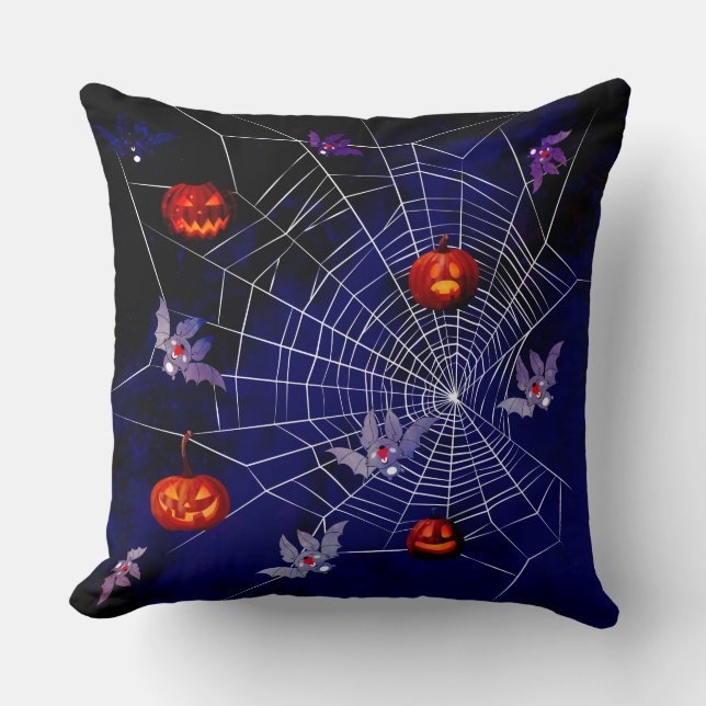 Pumpkins and bats cushion (Front)