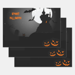 Pumpkins and Bats Halloween Wrapping Paper Sheet