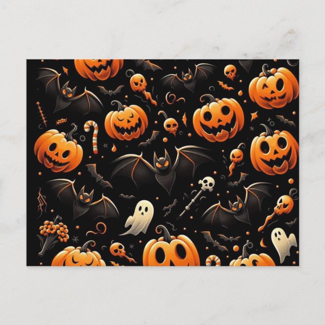 Pumpkins and bats holiday postcard (Front)