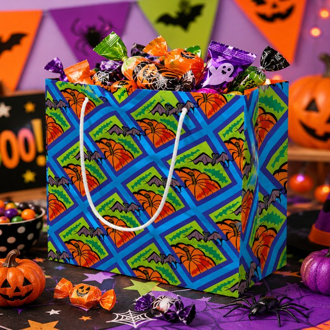 Pumpkins and Bats in Pattern, Name, Halloween, ZSG Large Gift Bag (Creator Uploaded)