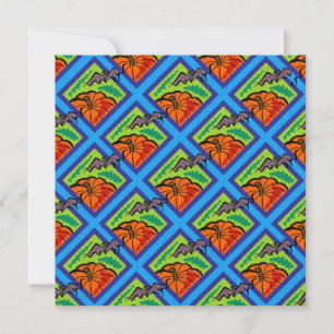 Pumpkins and Bats in Patterns of Green/Blue Invitation