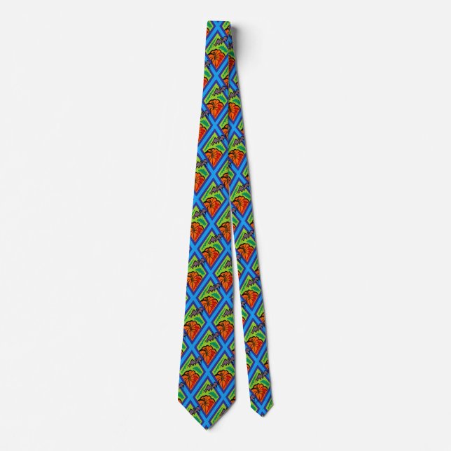 Pumpkins and Bats in Patterns of Green/Blue Tie (Front)