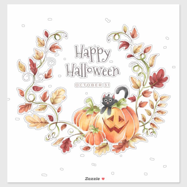 Pumpkins and Black Cat Halloween Wreath (Sheet)