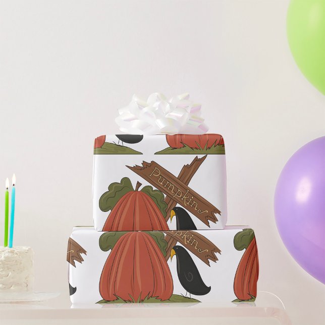 Pumpkins And Blackbird Wrapping Paper (Creator Uploaded)