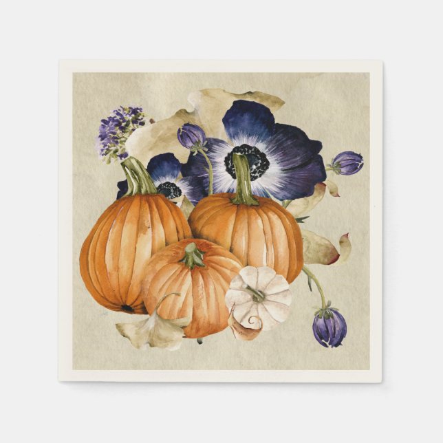 Pumpkins and Blue Anemones Still Life Napkin (Front)