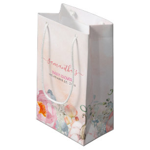 Pumpkins and Blush Pink Flowers Fall Baby Shower Small Gift Bag