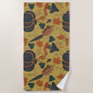 Pumpkins and carrots seamless pattern beach towel