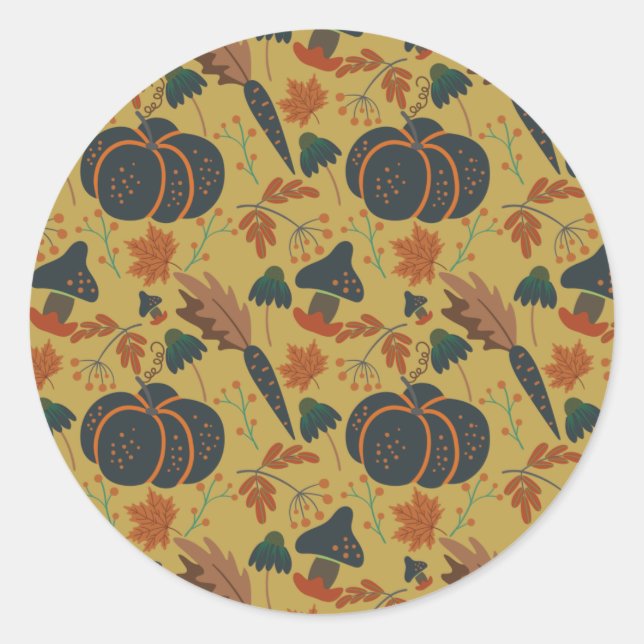 Pumpkins and carrots seamless pattern classic round sticker (Front)