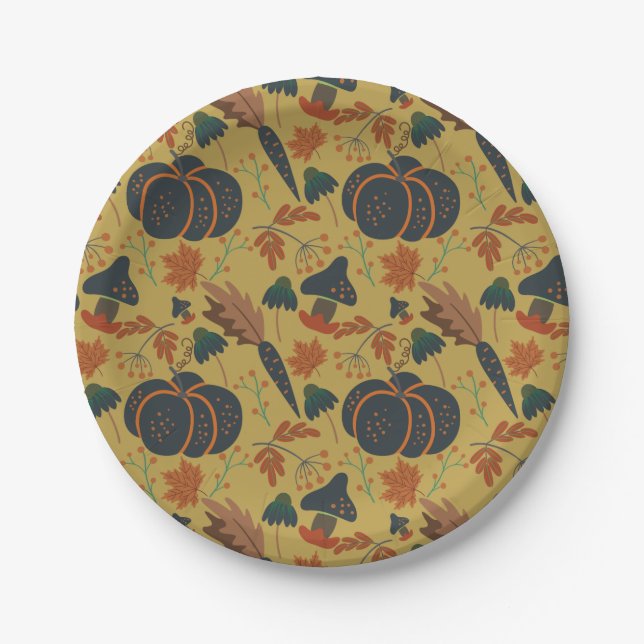 Pumpkins and carrots seamless pattern paper plate (Front)