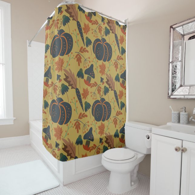 Pumpkins and carrots seamless pattern shower curtain (In Situ)
