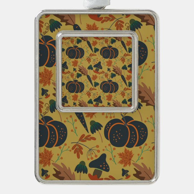 Pumpkins and carrots seamless pattern silver plated framed ornament (Front)