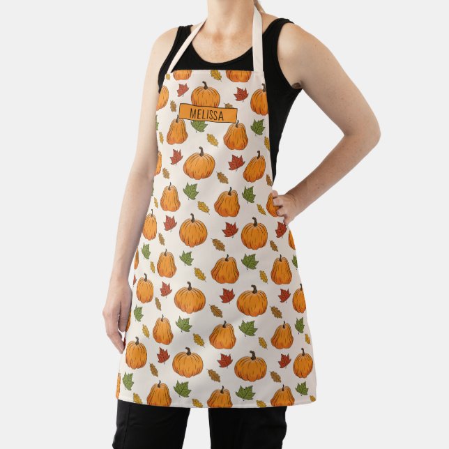 Pumpkins And Colourful Autumn Leaves Pattern & Nam Apron (Insitu)